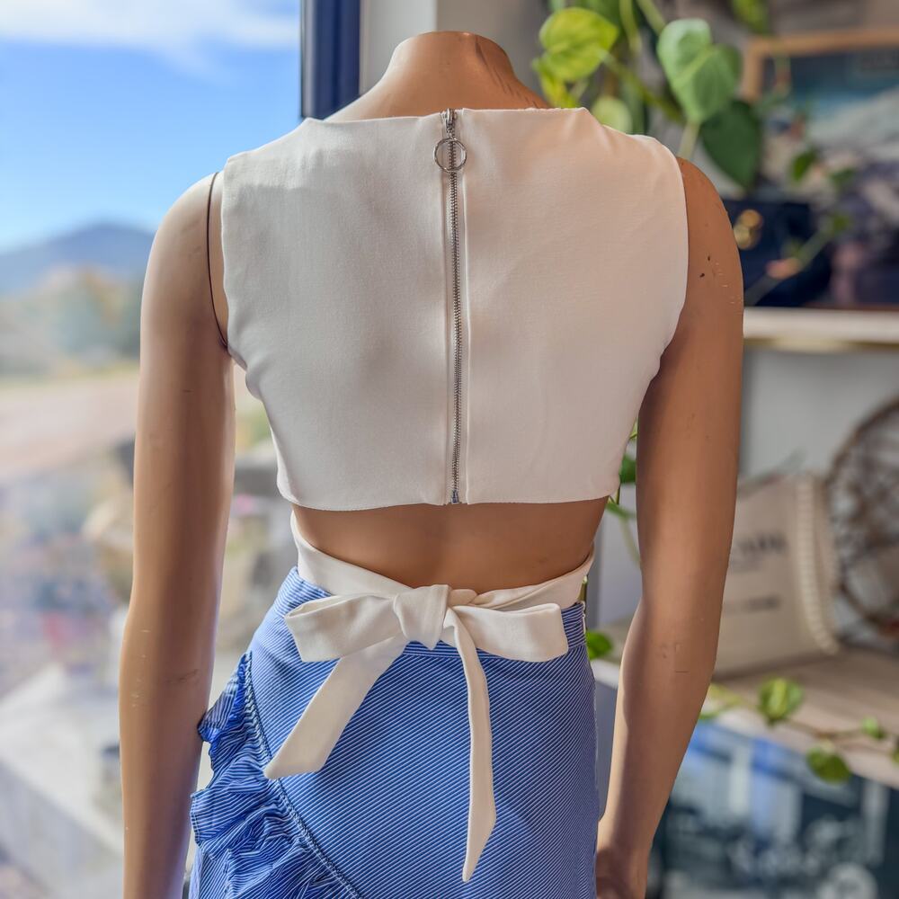 ChicWish, Bowknot Crop Top in White, Full Zip Back, Sleeveless, Women’s Small